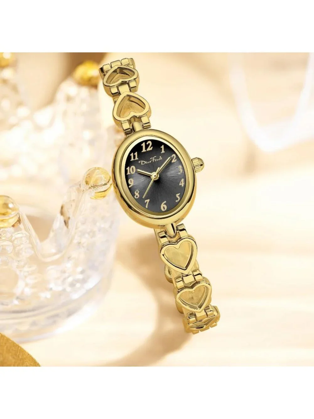 Women's Gold Shell-Black Vintage Bracelet Luxury Oval Fashion Dress Quartz Watch